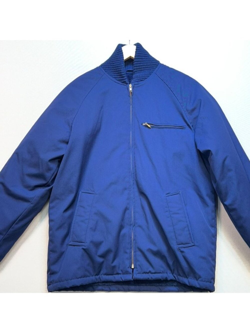 Vintage Oakton Men's Zip Up Bomber Jacket Long Sleeve Size M Blue Zip Pocket